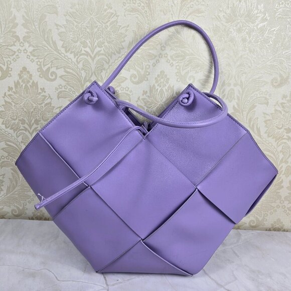 INZI Handbags - INZI Lavender Faux Leather Woven Tote Bag Double Handles Matching Pouch NWT